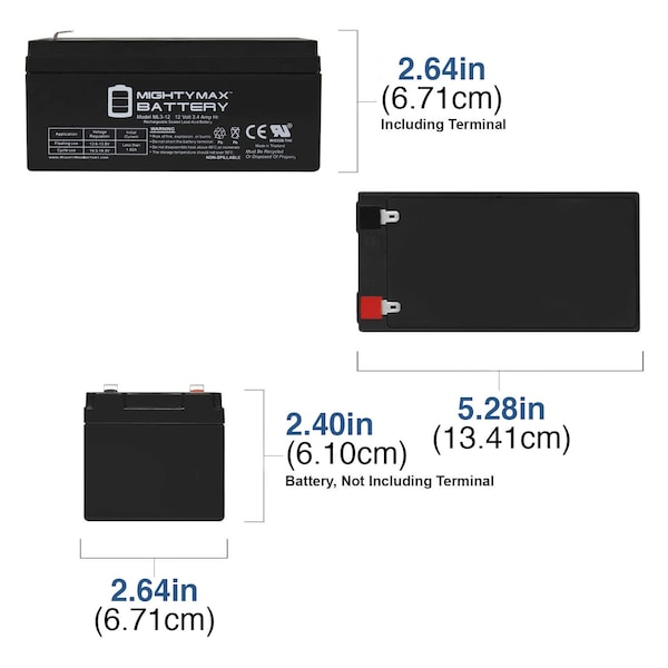 12V 3AH SLA Replacement Battery For 90479 Telemetry Receiver - 6PK